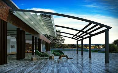 curved attached residential retractable pergola cover