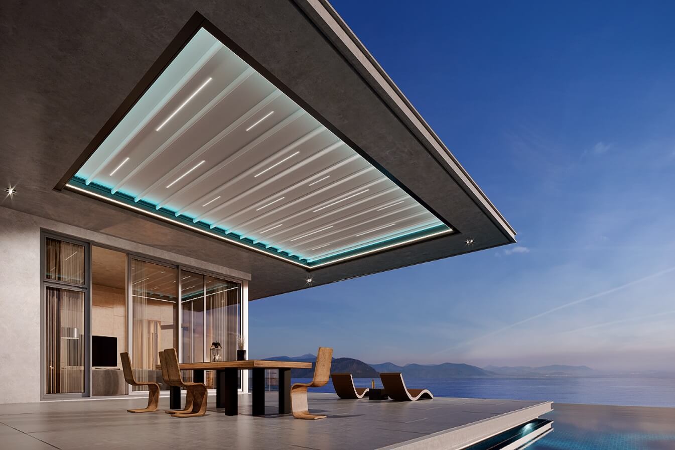 residential retractable motorized skylight pergola cover